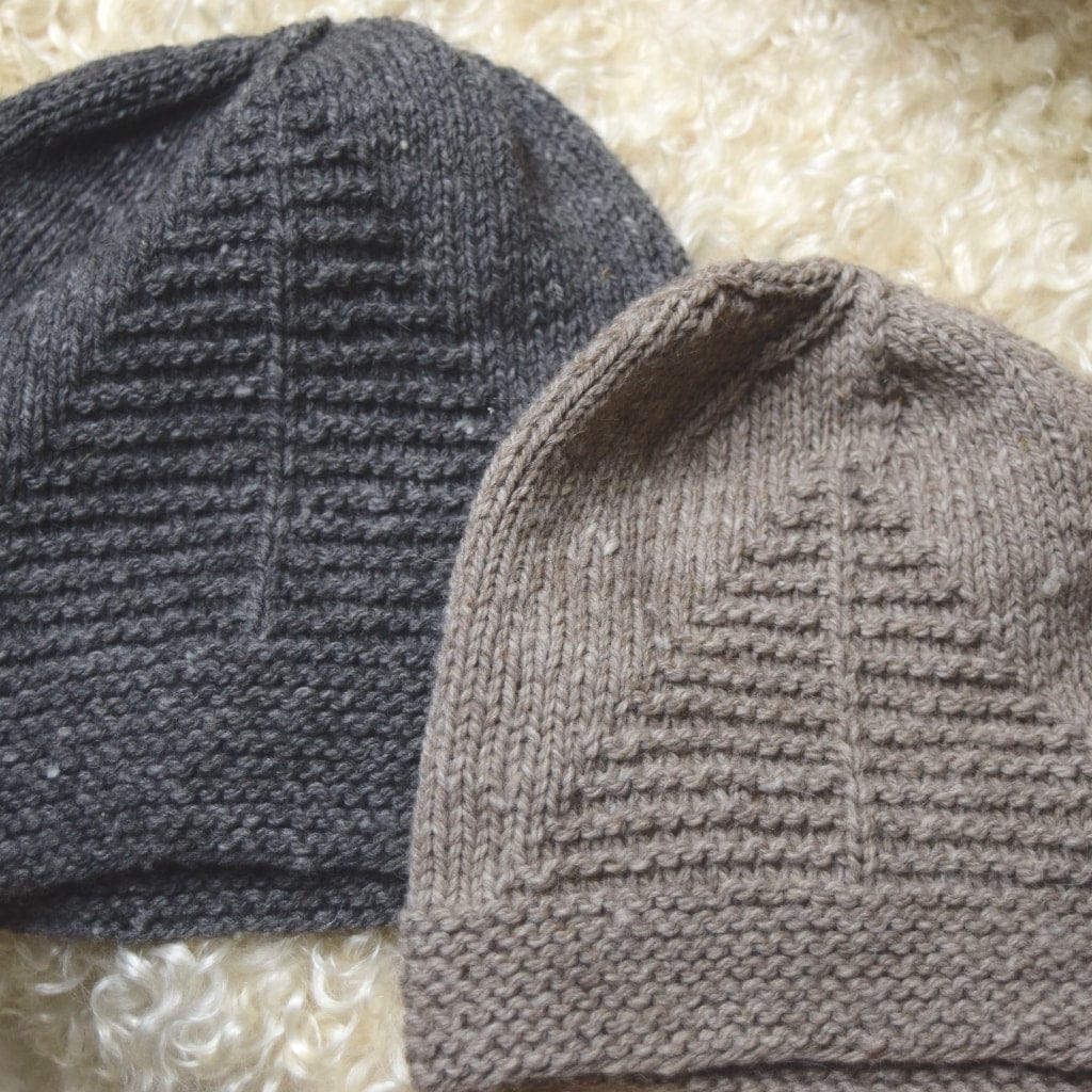 Aviary Hats knit in gray and rose gray